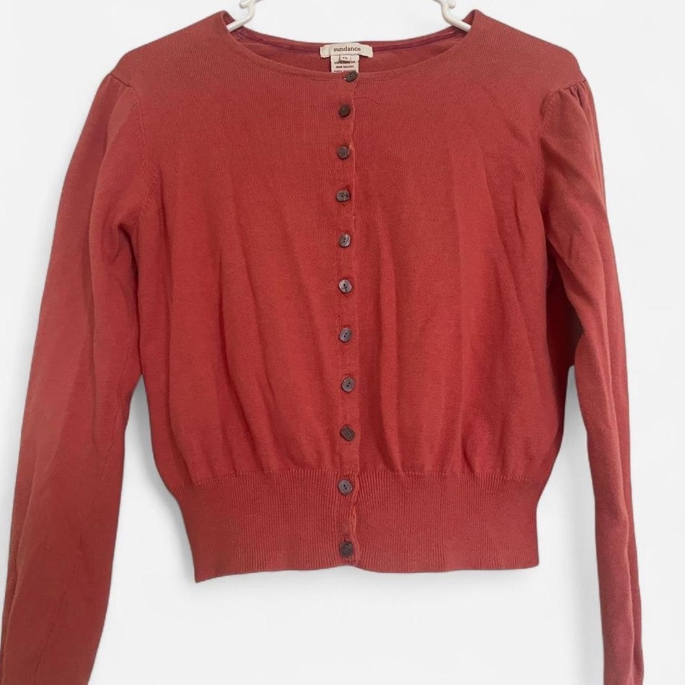 Sundance Red Orange Cotton Cardigan Button-Up Sweater Petite Large